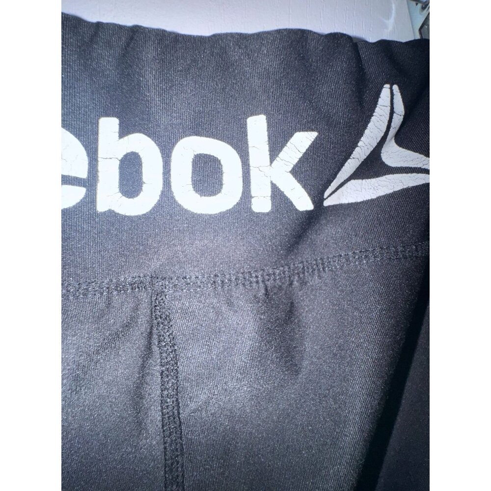 Reebok Womens XS Black Leggings With Nike Swoosh Logo On Leg Stretch Polyester & - Picture 8 of 16